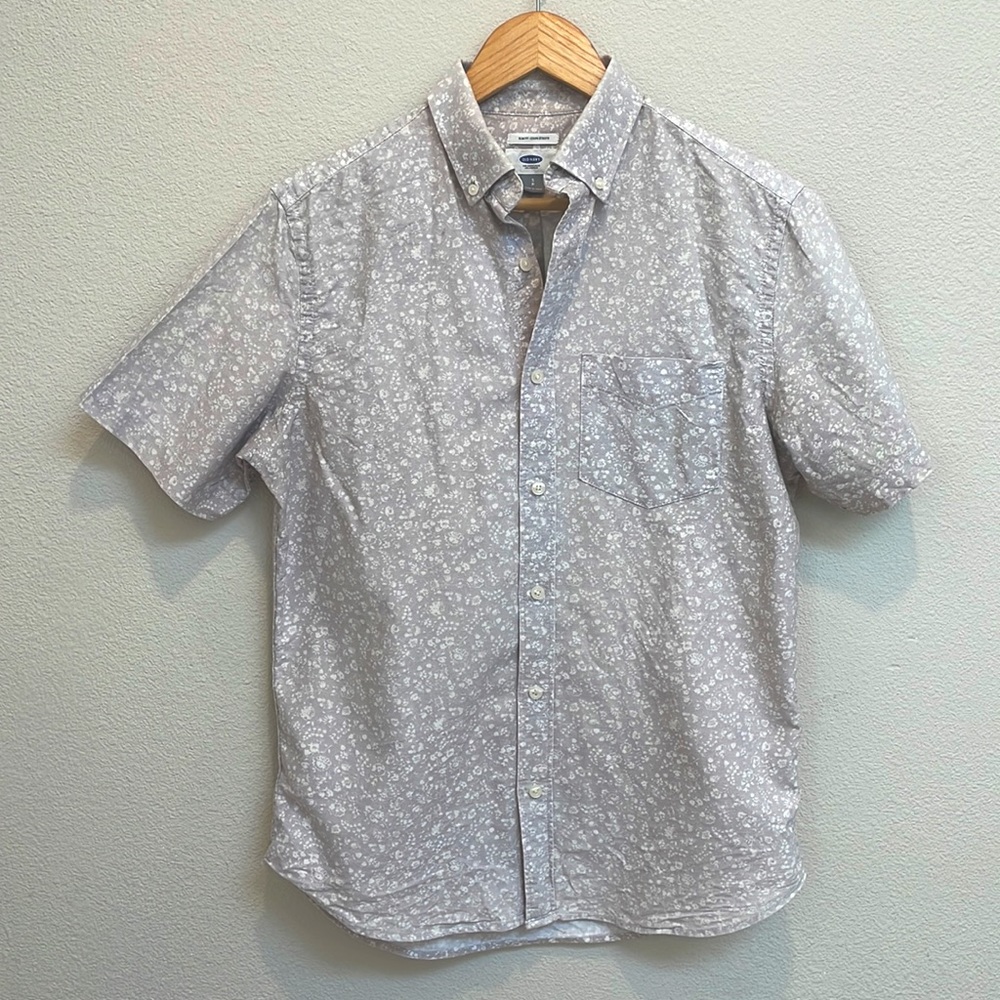Grey and white floral button down